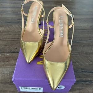 Merrori Gold Slingback Heels for Women